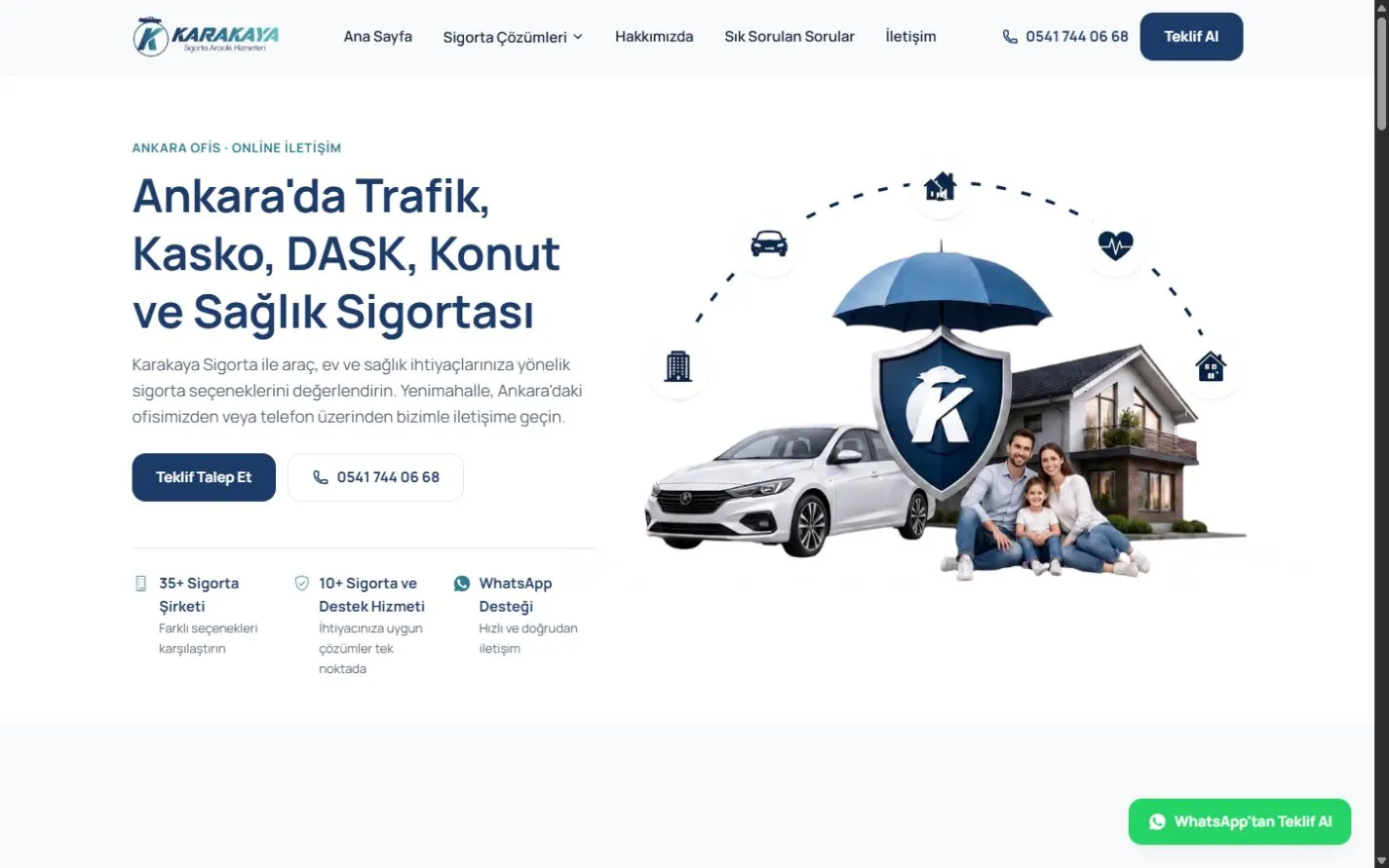 Karakaya Sigorta web sitesi: sigorta çözümleri ve teklif talebi ana ekranı